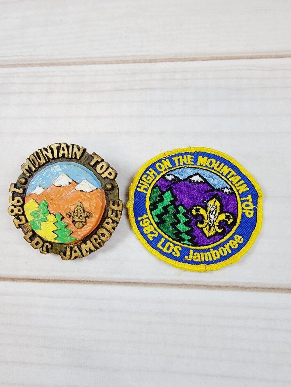 Vintage Boy Scout LDS High On The Mountain Top Patch & Neckerchief Slide 1982